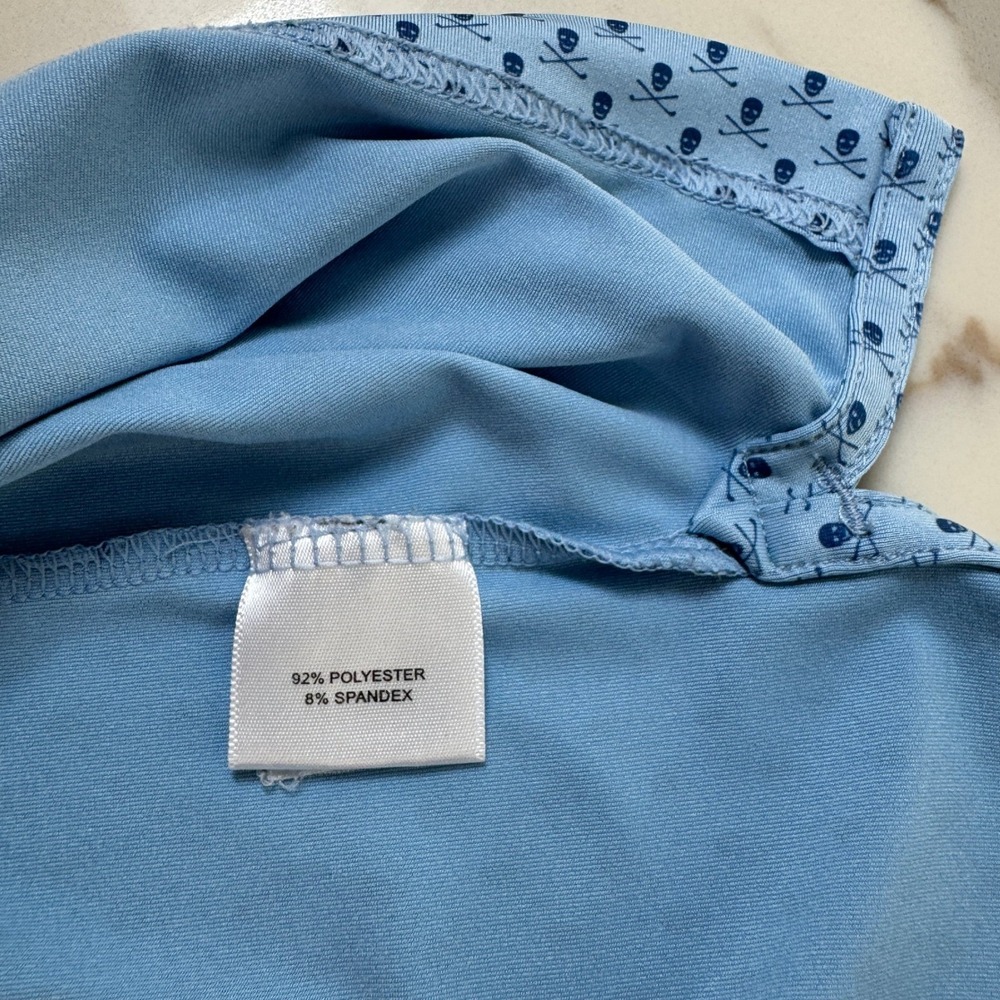 Peter Millar Polo Skull Crossbones Summer Comfort Blue Golf Shirt Mens Size L - Picture 3 of 12
